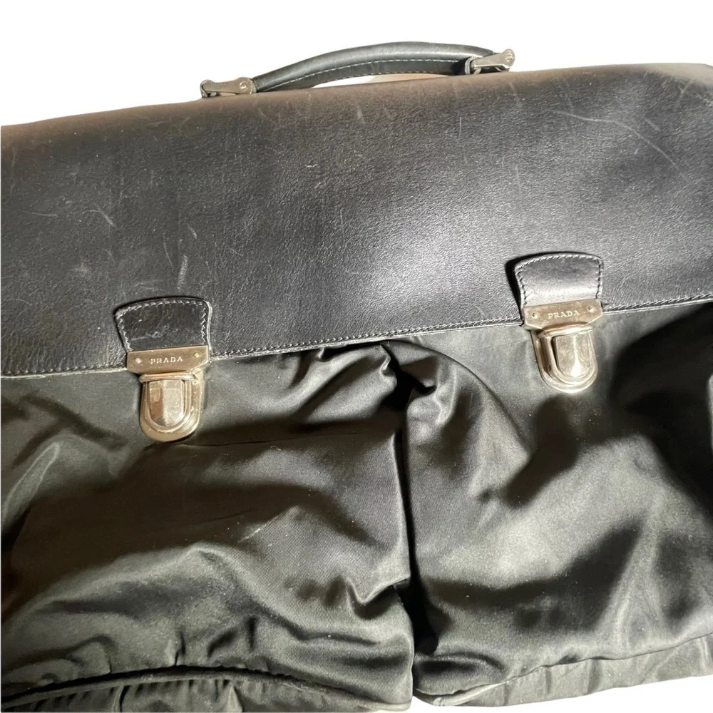 PRADA Nylon & Leather Double Snap Briefcase